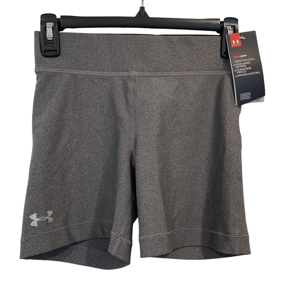 Under Armour Womens Small HeatGear Compression Middy Shorts Gray Workout NWT